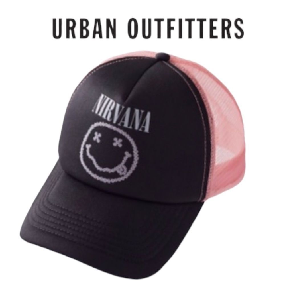 NEW Nirvana UO Urban Outfitters Black Pink Trucker Cap Hat